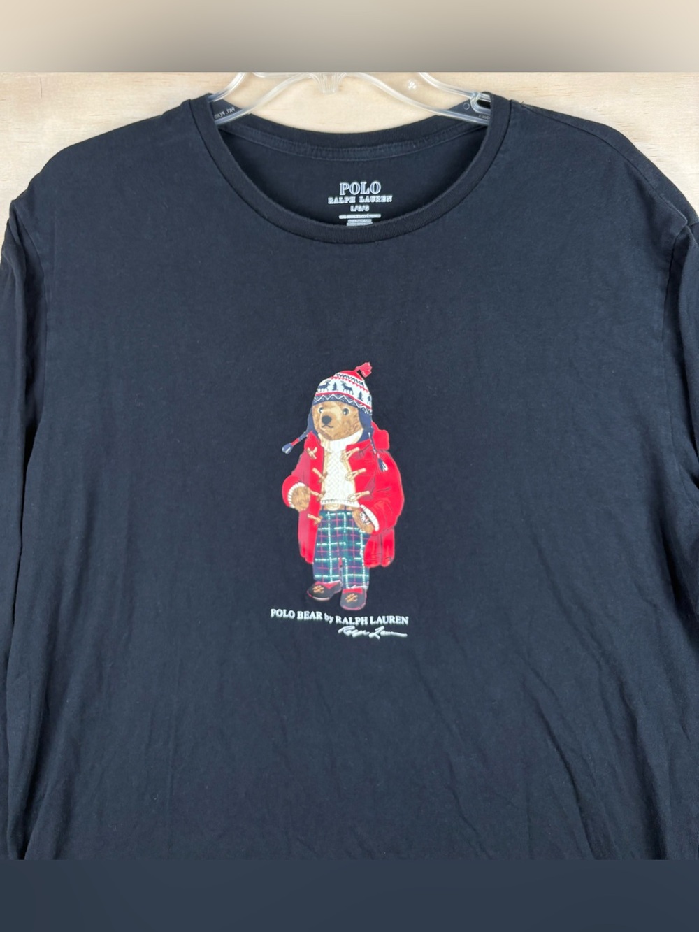 Polo Ralph Lauren Shirt Mens Large Black Long Sleeve Polo Bear Graphic Tee